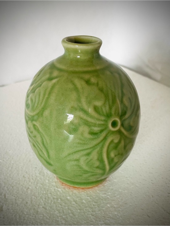 Unbranded Other - Antique Celadon Sake Bottle Jar Small Green Bud Vase Ceremonial Period Sanda